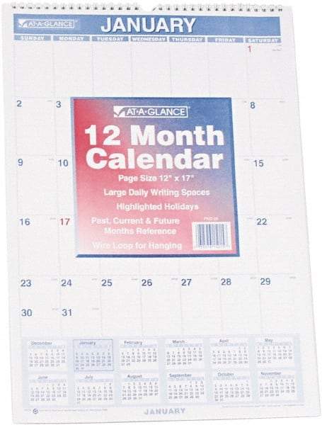 AT-A-GLANCE - 12 Sheet, 12 x 17", Planner Wall Calendar - Blue & Red - All Tool & Supply