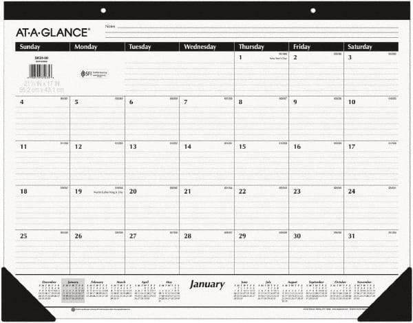 AT-A-GLANCE - 12 Sheet, 22 x 17", Desk Pad - White & Black - All Tool & Supply