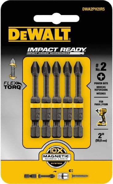 DeWALT - #2 Phillips Screwdriver Bit - 1/4" Hex Drive, 2" OAL - All Tool & Supply