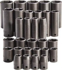 Proto - 30 Piece 1/2" Drive Full Polish Finish Impact Socket Set - 6 Points, 1-1/4" to 1-1/4" (10mm to 24mm) Range, Inch/Metric Measurement Standard - All Tool & Supply