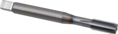 OSG - 3/8-24 UNF 2B 5 Flute TiCN Finish Solid Carbide Straight Flute Machine Tap - Modified Bottoming, Right Hand Thread, 100mm OAL, 1-1/4" Thread Length, Oversize - Exact Industrial Supply