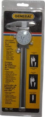 General - 0mm to 6" Range, 0.001" Graduation, 0.1" per Revolution, Dial Caliper - White Face, 1.57" Jaw Length - All Tool & Supply