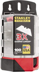 Stanley - 100 Piece High Carbon Steel Utility Knife Blade - 2-7/16" OAL, 0.024" Blade Thickness - All Tool & Supply