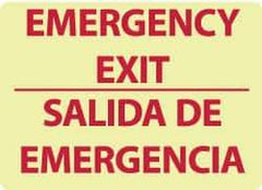 NMC - Emergency Exit, Pressure Sensitive Vinyl Exit Sign - 14" Wide x 10" High, English/Spanish, Glow-in-the-Dark - All Tool & Supply