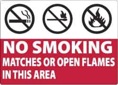 NMC - "No Smoking Matches or Open Flames in This Area", 10" Long x 14" Wide, Rigid Plastic Safety Sign - Rectangle, 0.05" Thick, Use for Smoking Regulations - All Tool & Supply