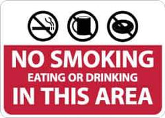 NMC - "No Smoking Eating or Drinking in This Area", 10" Long x 14" Wide, Rigid Plastic Safety Sign - Rectangle, 0.05" Thick, Use for Smoking Regulations - All Tool & Supply