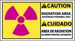 NMC - "Caution - Radiation Area - Authorized Personnel Only", 10" Long x 18" Wide, Pressure-Sensitive Vinyl Safety Sign - Rectangle, 0.004" Thick, Use for Accident Prevention - All Tool & Supply