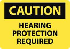 NMC - "Caution - Hearing Protection Required", 10" Long x 14" Wide, Pressure-Sensitive Vinyl Safety Sign - Rectangle, 0.004" Thick, Use for Accident Prevention - All Tool & Supply