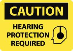 NMC - "Caution - Hearing Protection Required", 7" Long x 10" Wide, Aluminum Safety Sign - Rectangle, 0.04" Thick, Use for Accident Prevention - All Tool & Supply