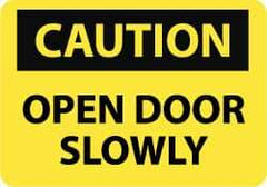 NMC - Caution - Open Door Slowly, Aluminum Fire and Exit Sign - 14" Wide x 10" High - All Tool & Supply