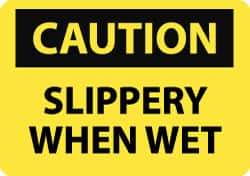 NMC - "Caution - Slippery When Wet", 7" Long x 10" Wide, Aluminum Safety Sign - Rectangle, 0.04" Thick, Use for Accident Prevention - All Tool & Supply