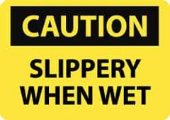 NMC - "Caution - Slippery When Wet", 7" Long x 10" Wide, Pressure-Sensitive Vinyl Safety Sign - Rectangle, 0.004" Thick, Use for Accident Prevention - All Tool & Supply