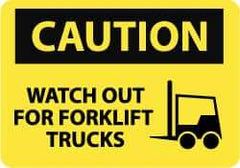 NMC - "Caution - Watch Out for Fork Lift Trucks", 7" Long x 10" Wide, Aluminum Safety Sign - Rectangle, 0.04" Thick, Use for Accident Prevention - All Tool & Supply