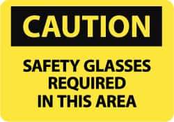 NMC - "Caution - Safety Glasses Required in This Area", 10" Long x 14" Wide, Aluminum Safety Sign - Rectangle, 0.04" Thick, Use for Accident Prevention - All Tool & Supply