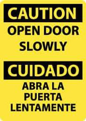 NMC - Caution - Open Door Slowly, Pressure Sensitive Vinyl Fire and Exit Sign - 10" Wide x 14" High, English/Spanish - All Tool & Supply