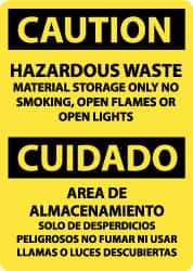 NMC - "Caution - Hazardous Waste Material Storage Only - No Smoking, Open Flames or Open Lights", 14" Long x 10" Wide, Rigid Plastic Safety Sign - Rectangle, 0.05" Thick, Use for Hazardous Materials - All Tool & Supply