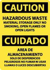 NMC - "Caution - Hazardous Waste Material Storage Only - No Smoking, Open Flames or Open Lights", 14" Long x 10" Wide, Pressure-Sensitive Vinyl Safety Sign - Rectangle, 0.004" Thick, Use for Hazardous Materials - All Tool & Supply