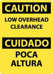 NMC - "Caution - Low Overhead Clearance", 14" Long x 10" Wide, Rigid Plastic Safety Sign - Rectangle, 0.05" Thick, Use for Accident Prevention - All Tool & Supply