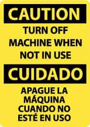 NMC - "Caution - Turn Machine Off When Not in Use", 14" Long x 10" Wide, Aluminum Safety Sign - Rectangle, 0.04" Thick, Use for Accident Prevention - All Tool & Supply