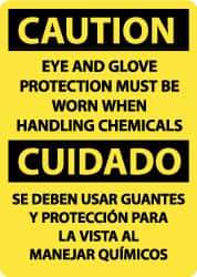 NMC - "Caution - Eye and Glove Protection Must Be Worn When Handling Chemicals", 14" Long x 10" Wide, Rigid Plastic Safety Sign - Rectangle, 0.05" Thick, Use for Accident Prevention - All Tool & Supply