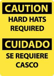 NMC - "Caution - Hard Hats Required", 14" Long x 10" Wide, Aluminum Safety Sign - Rectangle, 0.04" Thick, Use for Accident Prevention - All Tool & Supply