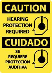 NMC - "Caution - Hearing Protection Required", 14" Long x 10" Wide, Rigid Plastic Safety Sign - Rectangle, 0.05" Thick, Use for Accident Prevention - All Tool & Supply