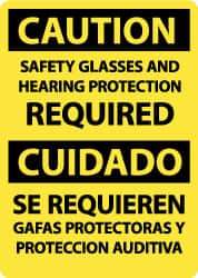 NMC - "Caution - Safety Glasses and Hearing Protection Required", 14" Long x 10" Wide, Pressure-Sensitive Vinyl Safety Sign - Rectangle, 0.004" Thick, Use for Accident Prevention - All Tool & Supply