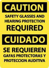 NMC - "Caution - Safety Glasses and Hearing Protection Required", 14" Long x 10" Wide, Rigid Plastic Safety Sign - Rectangle, 0.05" Thick, Use for Accident Prevention - All Tool & Supply