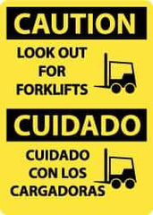 NMC - "Caution - Look Out for Forklifts", 14" Long x 10" Wide, Rigid Plastic Safety Sign - Rectangle, 0.05" Thick, Use for Accident Prevention - All Tool & Supply