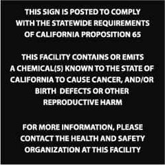 NMC - "This Sign Is Posted to Comply with The Statewide Requirements of California Proposition 65 This Facility Contains or...", 10" Long x 10" Wide, Rigid Plastic Safety Sign - Square, 0.05" Thick, Use for Hazardous Materials - All Tool & Supply