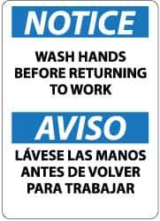 NMC - "Notice - Wash Hands Before Returning to Work", 14" Long x 10" Wide, Pressure-Sensitive Vinyl Safety Sign - Rectangle, 0.004" Thick, Use for Restroom, Janitorial & Housekeeping - All Tool & Supply