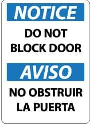 NMC - "Notice - Do Not Block Door", 14" Long x 10" Wide, Aluminum Safety Sign - Rectangle, 0.04" Thick, Use for Accident Prevention - All Tool & Supply