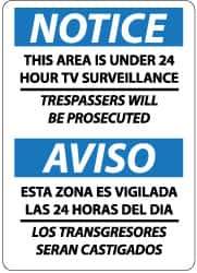 NMC - "Notice - This Area Is under 24 Hour TV Surveillance - Trespassers Will Be Prosecuted", 14" Long x 10" Wide, Pressure-Sensitive Vinyl Safety Sign - Rectangle, 0.004" Thick, Use for Security & Admittance - All Tool & Supply