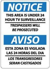 NMC - "Notice - This Area Is under 24 Hour TV Surveillance - Trespassers Will Be Prosecuted", 14" Long x 10" Wide, Rigid Plastic Safety Sign - Rectangle, 0.05" Thick, Use for Security & Admittance - All Tool & Supply