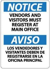 NMC - "Notice - Vendors and Visitors Must Register at Main Office", 14" Long x 10" Wide, Pressure-Sensitive Vinyl Safety Sign - Rectangle, 0.004" Thick, Use for Security & Admittance - All Tool & Supply