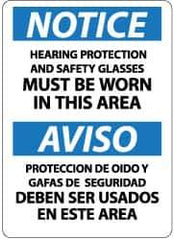 NMC - "Notice - Hearing Protection and Safety Glasses Must Be Worn in This Area", 14" Long x 10" Wide, Pressure-Sensitive Vinyl Safety Sign - Rectangle, 0.004" Thick, Use for Accident Prevention - All Tool & Supply