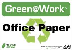 NMC - "Green @ Work - Recycle Office Paper", 7" Long x 10" Wide, Rigid Plastic Safety Sign - Rectangle, 0.01" Thick, Use for Restroom, Janitorial & Housekeeping - All Tool & Supply