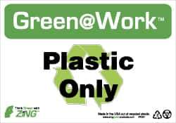 NMC - "Green @ Work - Plastic Only", 7" Long x 10" Wide, Rigid Plastic Safety Sign - Rectangle, 0.01" Thick, Use for Restroom, Janitorial & Housekeeping - All Tool & Supply