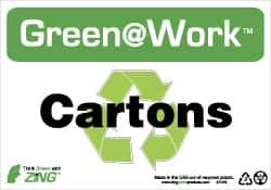 NMC - "Green @ Work - Cartons", 7" Long x 10" Wide, Rigid Plastic Safety Sign - Rectangle, 0.01" Thick, Use for Restroom, Janitorial & Housekeeping - All Tool & Supply