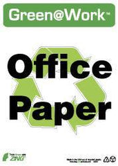 NMC - "Green @ Work - Office Paper", 14" Long x 10" Wide, Rigid Plastic Safety Sign - Rectangle, 0.01" Thick, Use for Restroom, Janitorial & Housekeeping - All Tool & Supply