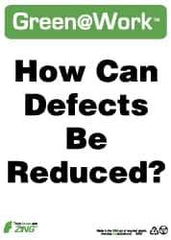 NMC - "Green @ Work - How Can Defects Be Reduced?", 14" Long x 10" Wide, Rigid Plastic Safety Sign - Rectangle, 0.01" Thick, Use for Restroom, Janitorial & Housekeeping - All Tool & Supply