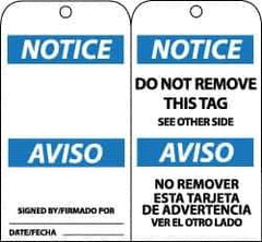 NMC - 3" High x 6" Long, Notice, English Safety & Facility Lockout Tag - Tag Header: Notice, 2 Sides, Black, White & Blue Unrippable Vinyl - All Tool & Supply