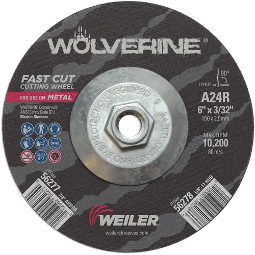 6″ × 3/32″ Type 27 Cutting Wheel, A24R, 5/8″-11 UNC Nut - All Tool & Supply