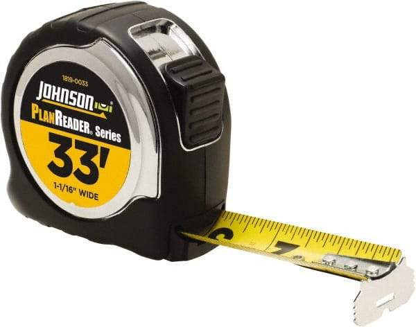 Johnson Level & Tool - 33' x 1-1/16" Tape Measure - 1/16" Graduation, Inch Graduation Style - All Tool & Supply