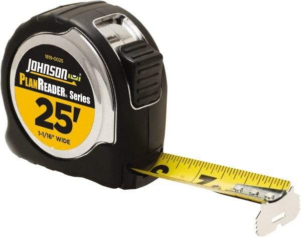 Johnson Level & Tool - 25' x 1-1/16" Tape Measure - 1/16" Graduation, Inch Graduation Style - All Tool & Supply