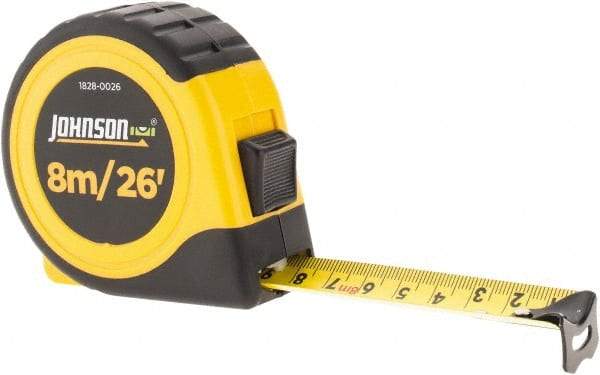 Johnson Level & Tool - 26' x 1" Tape Measure - 1/16" & 1mm Graduation, Inch/Metric Graduation Style - All Tool & Supply