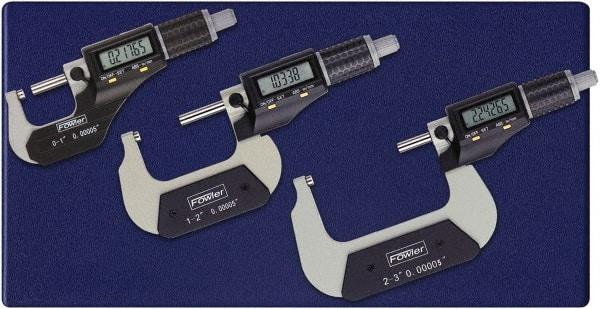 Fowler - 0 to 3" Range, 0.001mm Resolution, IP40, 3 Piece Electronic Outside Micrometer Sets - 0.005mm Accuracy, Ratchet Thimble, Carbide Measuring Face - All Tool & Supply