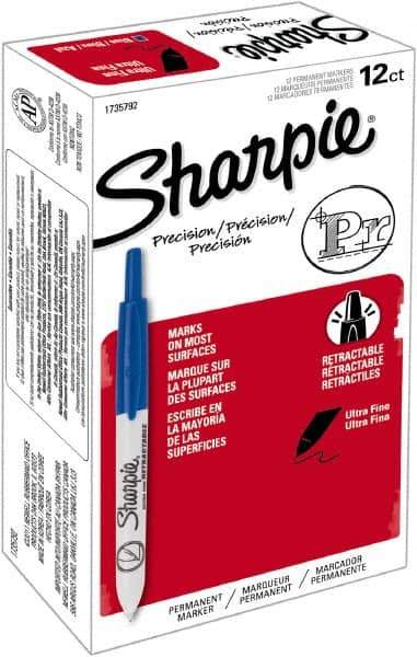 Sharpie - Blue Permanent Marker - Retractable Ultra Fine Tip, Alcohol Based Ink - All Tool & Supply