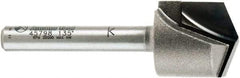 Amana Tool - 23/32" Cut Diam, 1/2" Length of Cut, 2 Flute V-Groove Edge Profile Router Bit - Carbide-Tipped, 1/4" Shank Diam, 2-1/4" OAL, Uncoated - All Tool & Supply