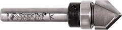 Amana Tool - 1/2" Cut Diam, 1/2" Length of Cut, 2 Flute V-Groove Edge Profile Router Bit - Carbide-Tipped, 1/4" Shank Diam, 2" OAL, Uncoated - All Tool & Supply